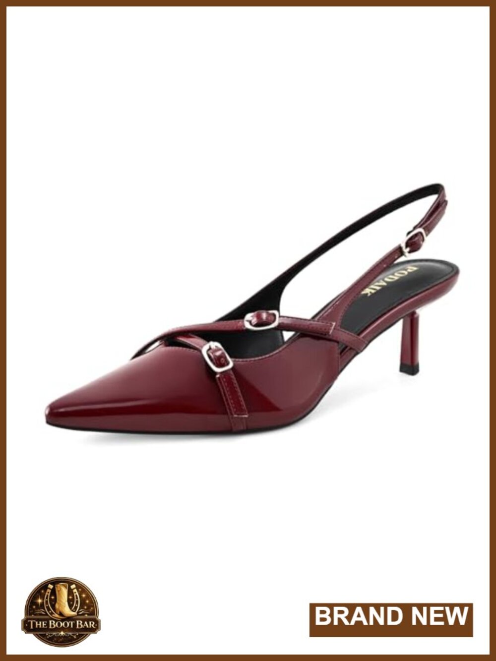 Kitten Heel Pointed Toe Slingback Pumps Faux Leather Buckle Dress Shoes